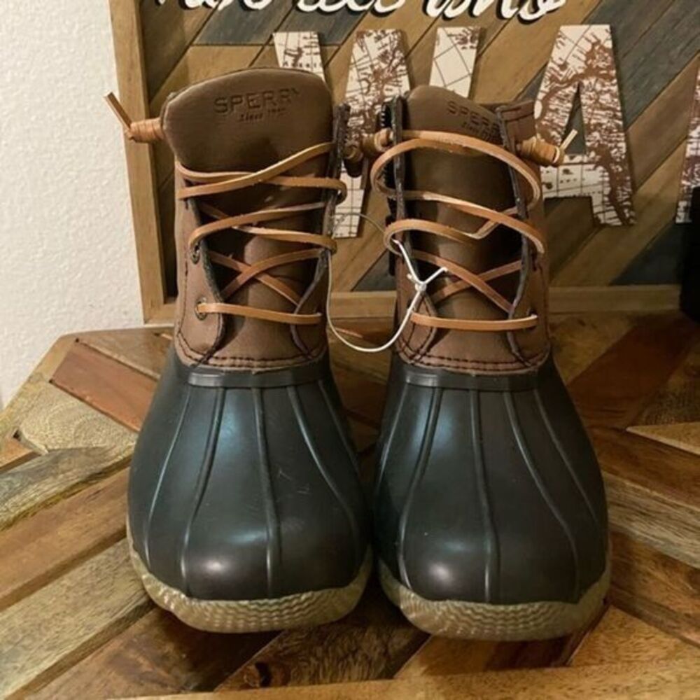 Sperry Saltwater Duck Boots Women 5.5 Brown Black Side Zip STS83684 Weather